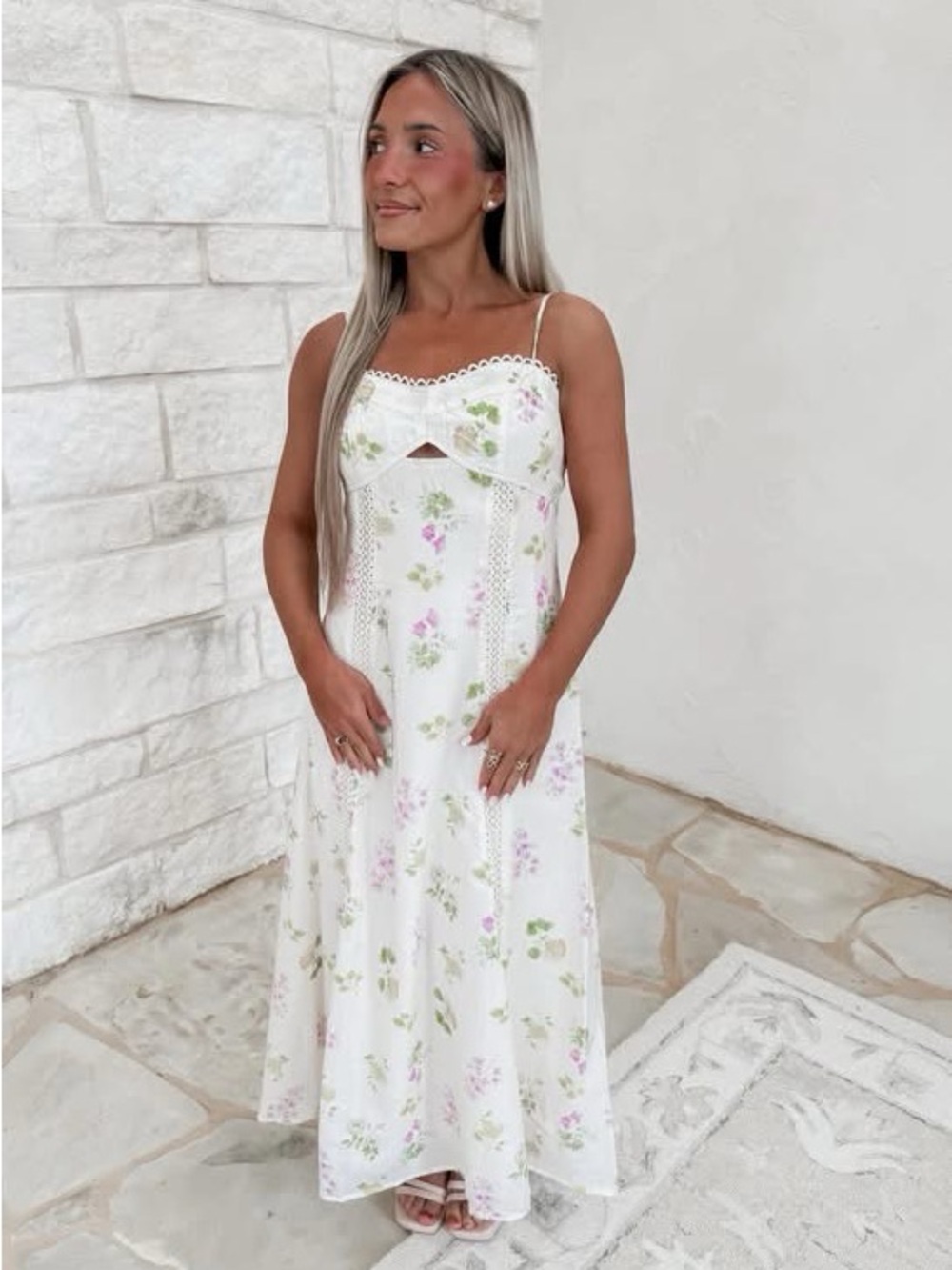 Caroline Constas White Maxi Dress Floral Print size Medium $365
